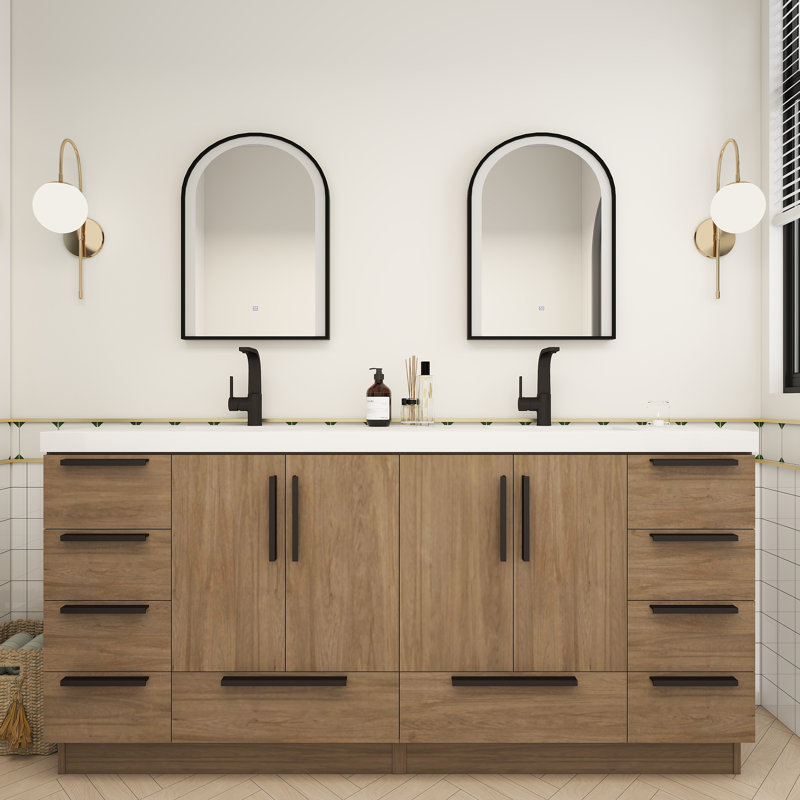Carla Freestanding Bathroom Vanity with Double Sink, 71", Dark French Oak