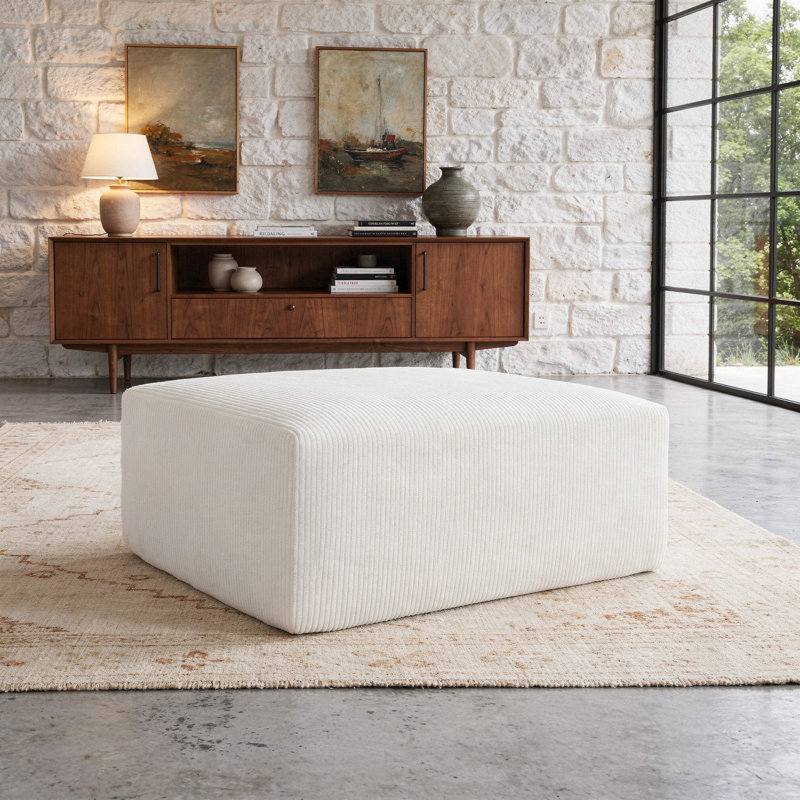 Repose-pieds rembourré en velours côtelé - entièrement comprimé, aucun assemblage requis, Beige