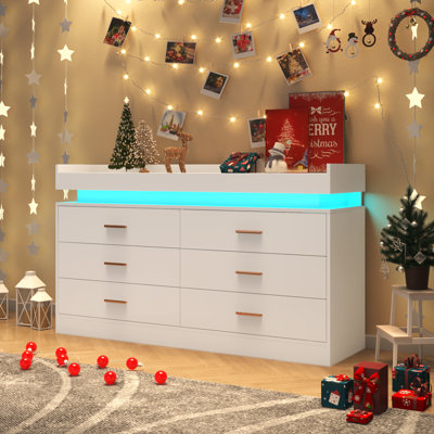 Hawah 6 Drawer Dresser (Two Sizes Available) with Charging Station and LED Light Strip