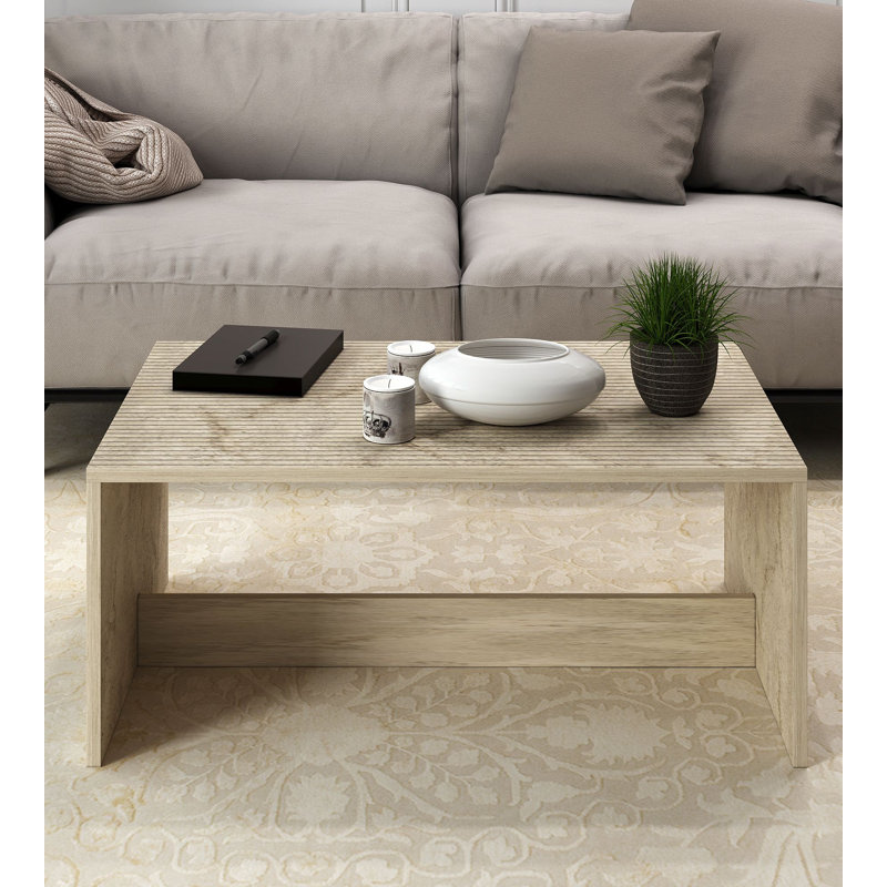 Modern Coffee Table, 35.4 x 16.3 x 23.4 inches | 100% Melamine Coated Particle Board, Thickness: 0.7 inches | Stylish Solid Beige Design, Perfect for Living Room & Contemporary Spaces