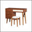 Ensemble de coiffeuse à maquillage rétro en bois bohémien avec prise de charge, port USB, tabouret et tiroirs de rangement multiples