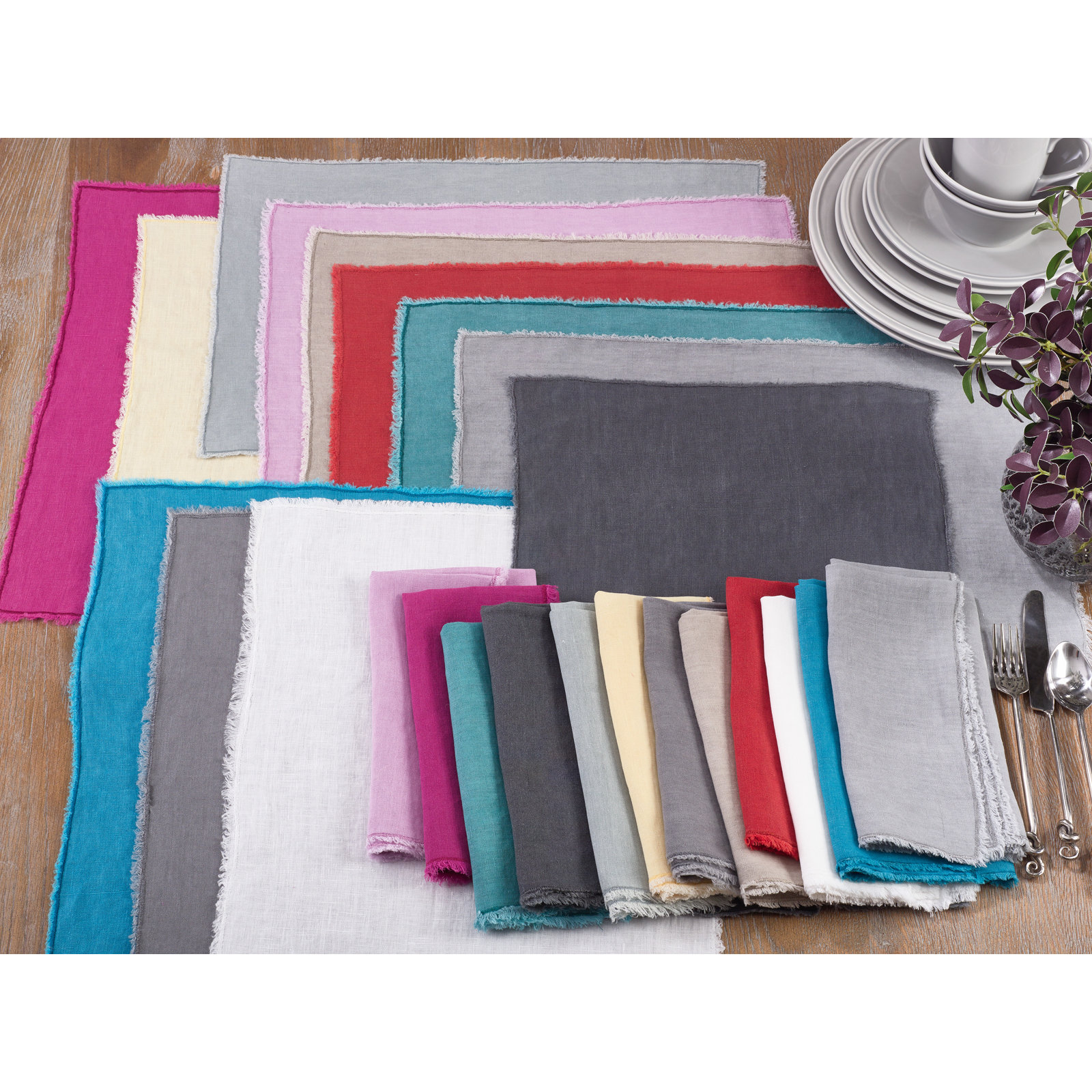Zadia Reversible Linen Placemat, Blue/Gray