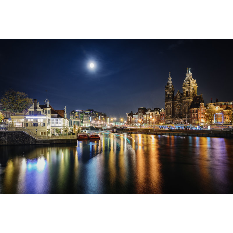 Bellrive Dark Evening In Amsterdam - Wrapped Canvas Print, 81cm H x 122cm W x 3.8cm D
