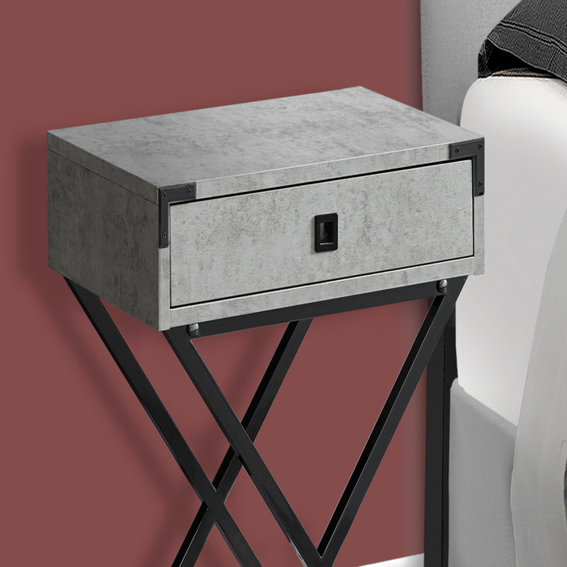 Table d'appoint, côté, bout, table de chevet, lampe, tiroir de rangement, stratifié, métal, contemporain, moderne