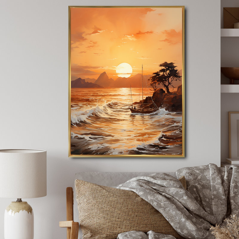 Basehor Golden Sunrise Silhouetted III - impression, H 44 po x l 34 po x P 1,5 po, Cadre flottant doré