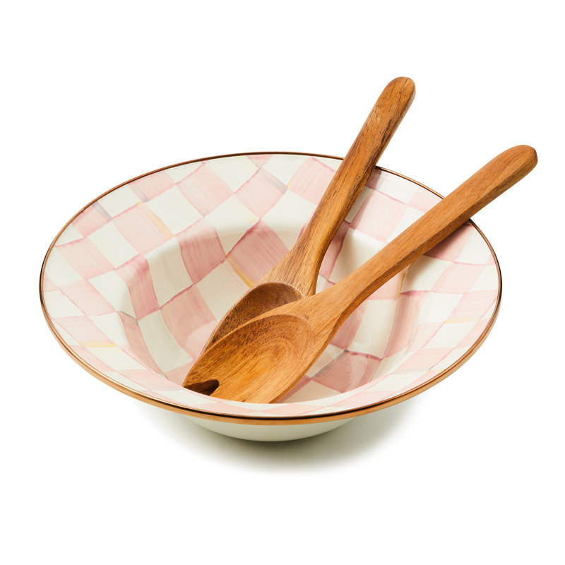 Sterling Check Salad Serving Set, White/Pink