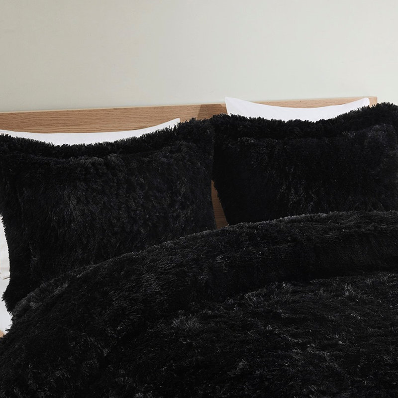 Édredon très grand / très grand pour la chambre à coucher - Fourrure longue à poils longs, mini fourrure noire, chaude et séduisante, avec revers doux inclus