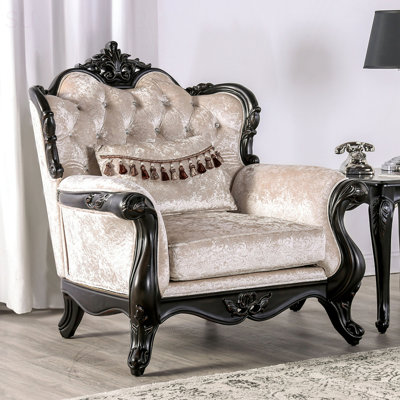 Traditional Style 1Pc Chair With Diamond Tufting, Wing Back Design, Cabriole Legs, And Crown Molding For Elegant Comfort