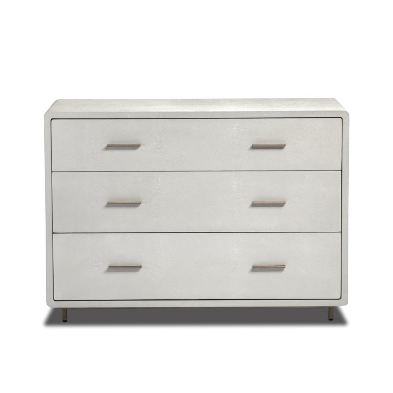 Calypso 3 - Drawer Solid Wood Dresser, Bone Sharkskin/Antique Brass