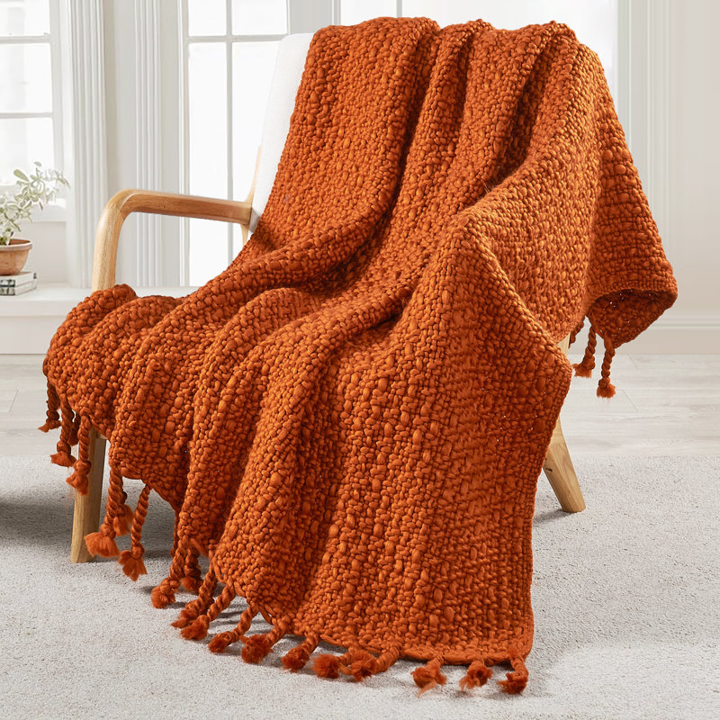 Knitted Throw Blanket, Rust