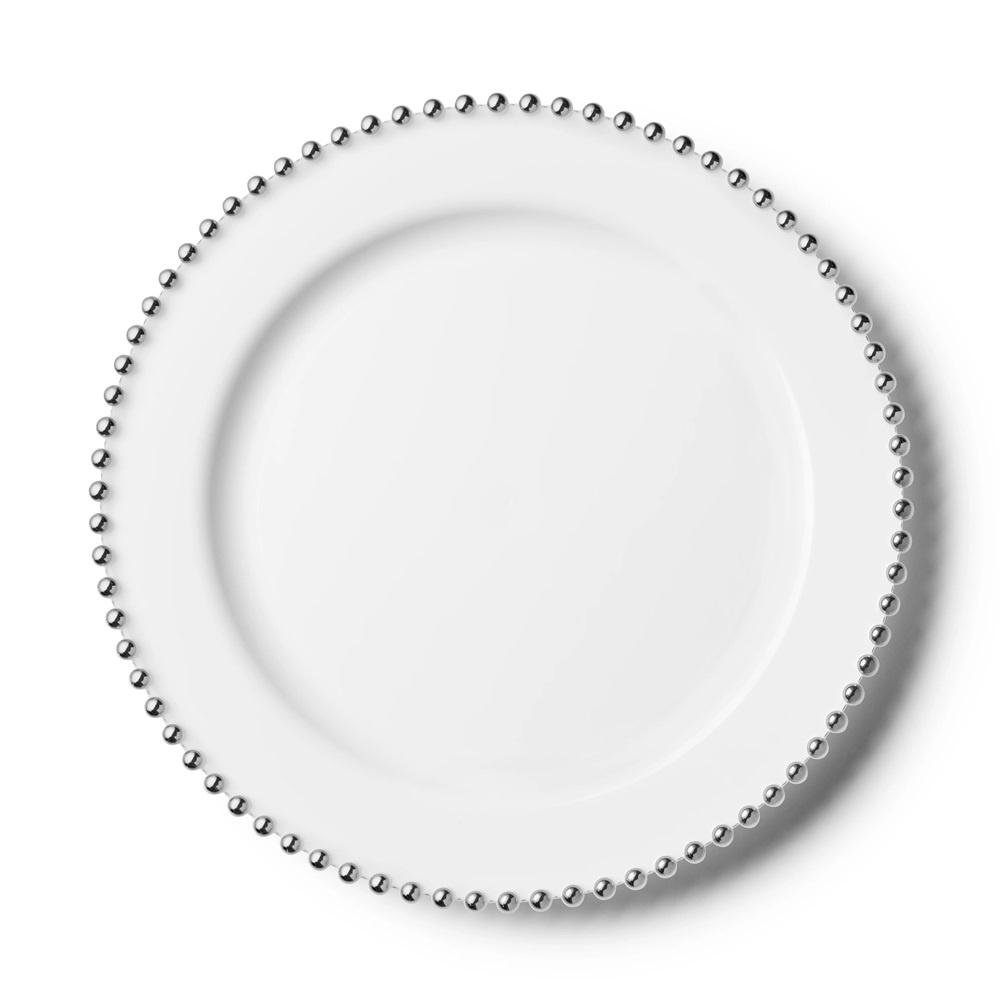 Dominisha Beaded Collection White & Silver 10.25" Plastic Dinner Plates (Set of 10) Mercer41