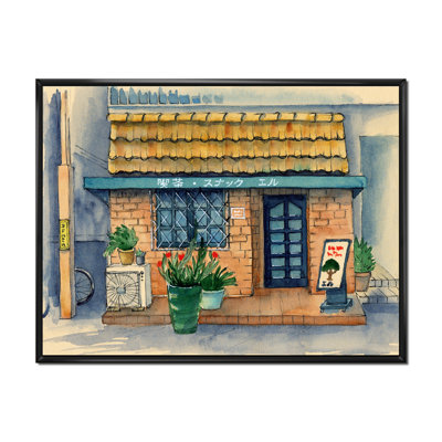 Petit café asiatique sous un toit de tuiles - reproduction sur toile