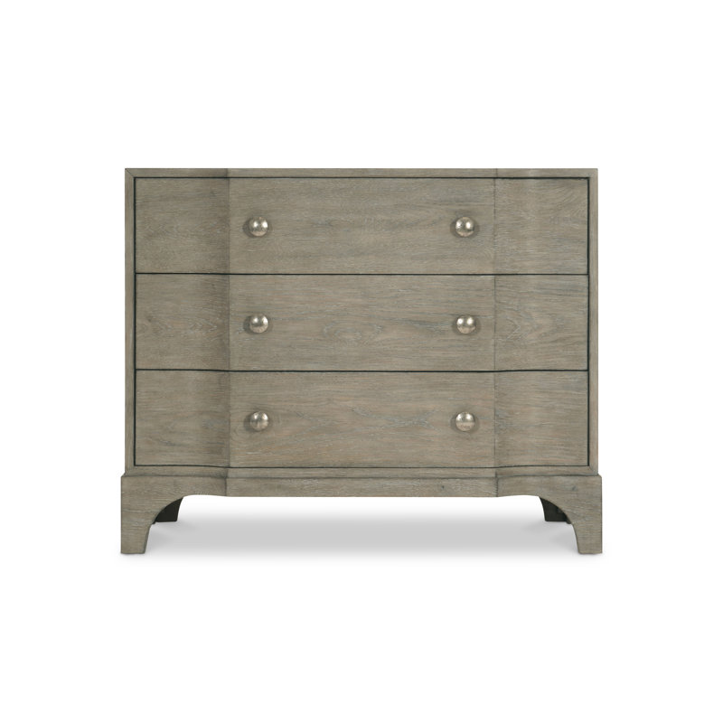 Gray Wood 3-Drawer Nightstand with Pewter Accents