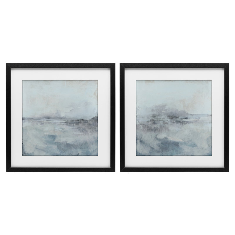 Ensemble de 2 impressions encadrées sous verre Misty Horizon View, design par June Erica Vess, H 13 po x l 13 po