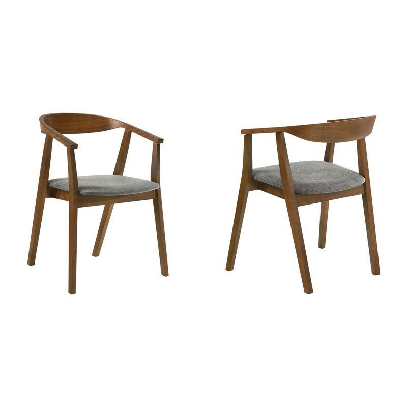 Chaises de salle à manger à dossier ouvert avec accoudoirs en bois d'hévéa et tissu Jeyhan, 2, Gris anthracite, Brun
