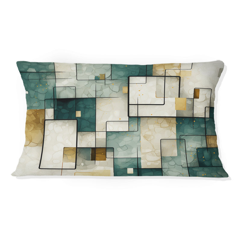 Coussin décoratif de bon augure rétro bleu sarcelle II - peinture abstraite imprimée