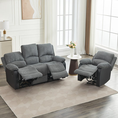 Reclining Sofa Sectional Recliner Plush Corduroy Couches Set Sofa