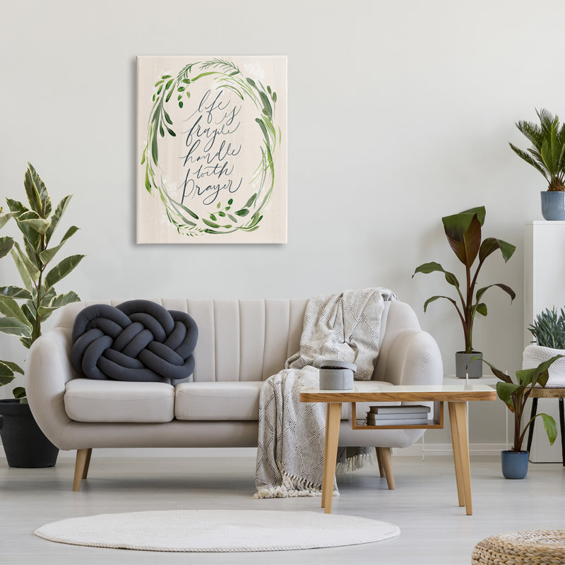 Religious Prayer Phrase Script Botanical Leaf Border by Caverly Smith - Wrapped Canvas Print, 40" H x 30" W x 1.5" D