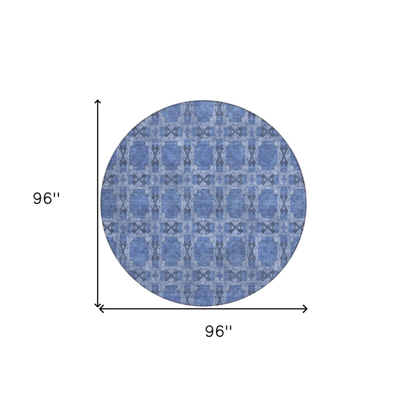 Tapis intérieur lavable antidérapant rond 8 pi bleu et gris