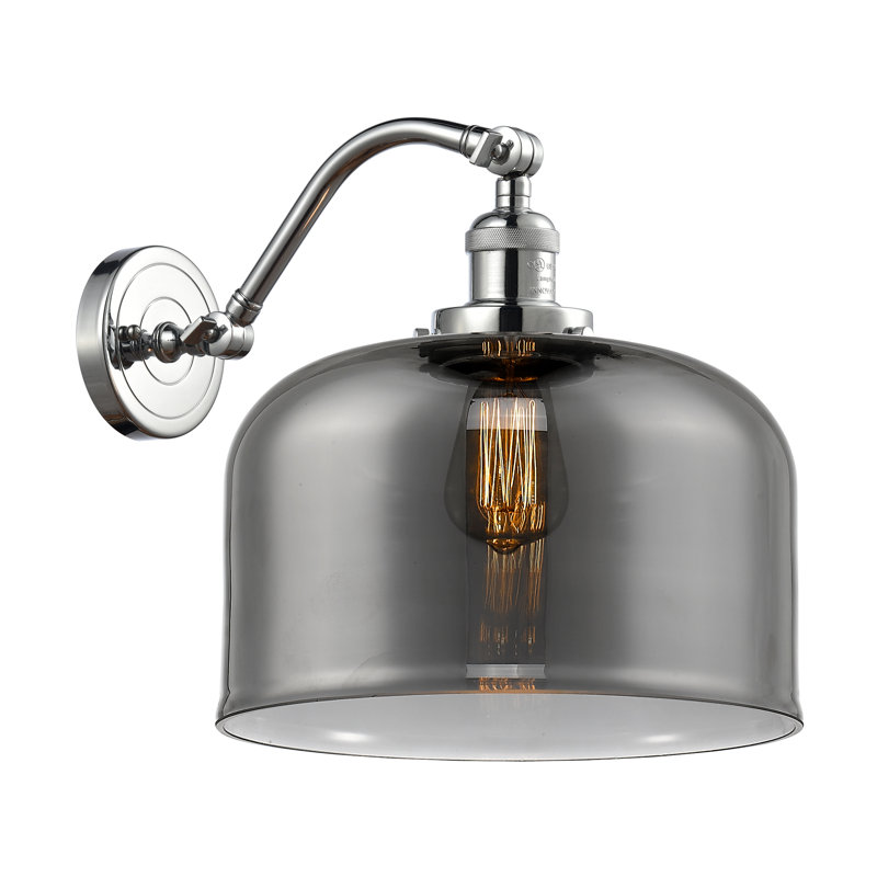 Applique murale 1 lumière 12 po Bell, Plaqué couleur fumée, Ampoule à DEL rétro de 6 watts, Chrome poli