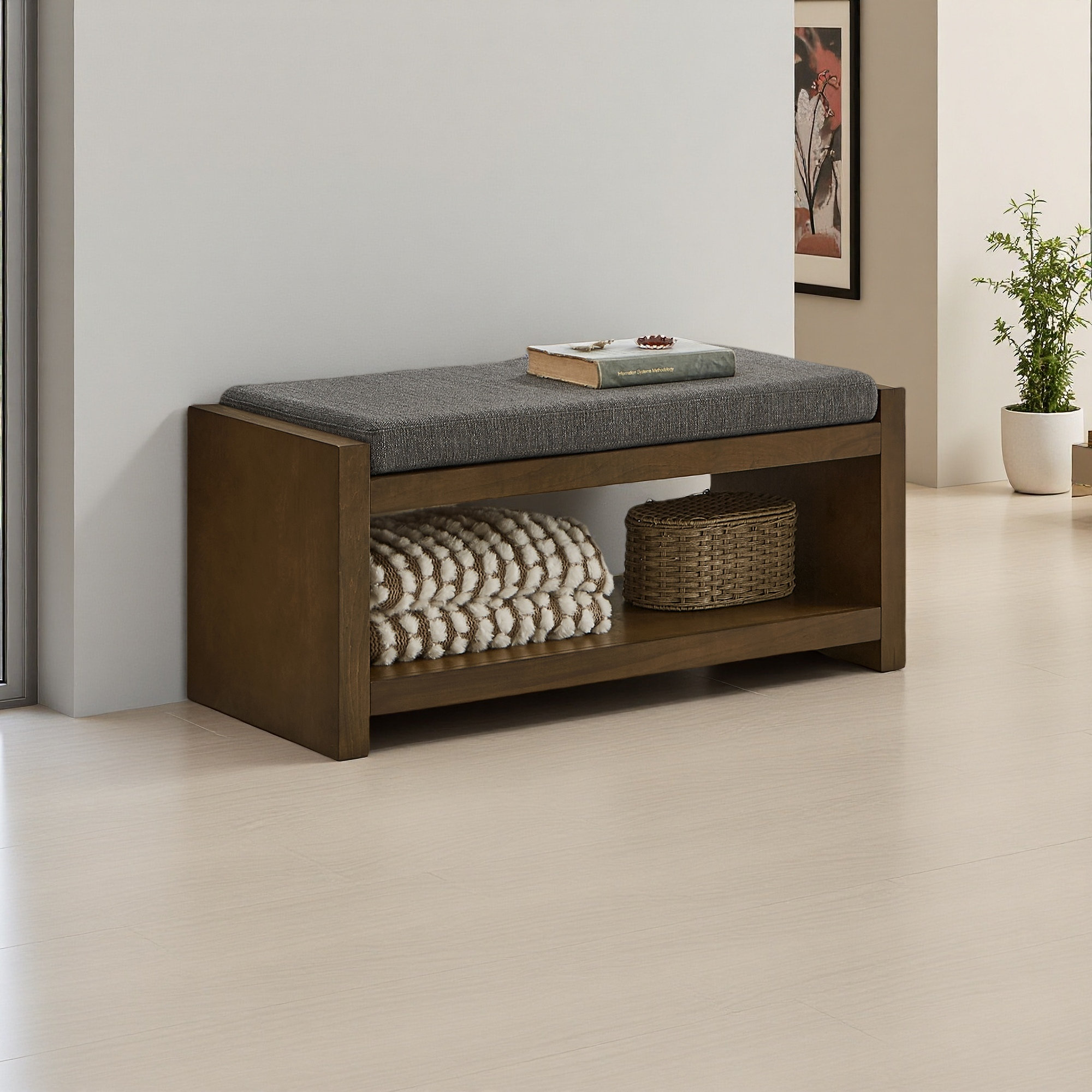 Latitude Run® Accent Bench With Lower Shelf Shoe Rack, Padded Seating ...