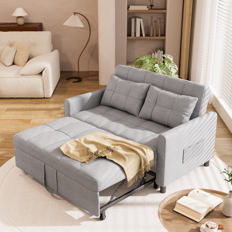 Convertible Pull-Out Sleeper Sofa with 2 Cushions, Upholstered Love Seat Bed for Living Room, Space-Saving Couch for Apartment and Guest Room