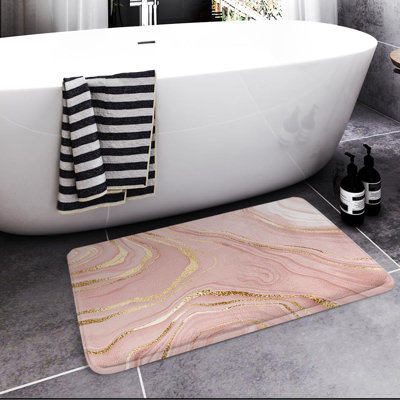 Tapis de salle de bain en marbre rose pour tapis de salle de bain lavable, tapis, tapis, décorations de salle de bain, 16 x 24 pouces pour la cuisine intérieure