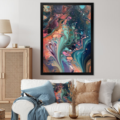 Sarcelle rose marbré fantaisie IV sur toile