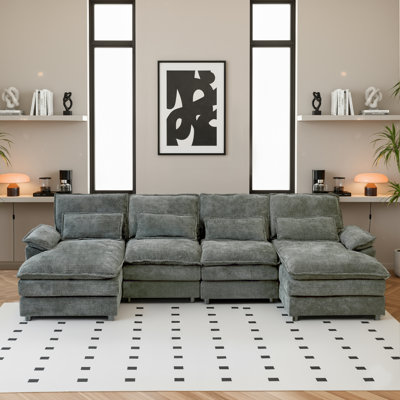 110" Cloud Couch Modular Sectional Sofa, U-Shaped Chenille Upholstered Sofa with Double Chaise, Memory Foam Cushions for Living Room & Office