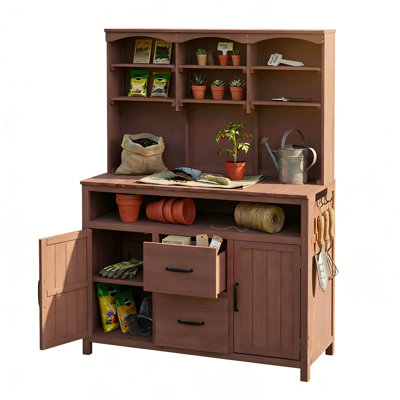Large Potting Bench With Cabinets And Drawers & Hooks