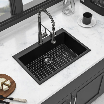 Black Quartz Sink 33X22", Granite Composite Material, Silent Kitchen 33X22": Appearance, To Wear And Tear