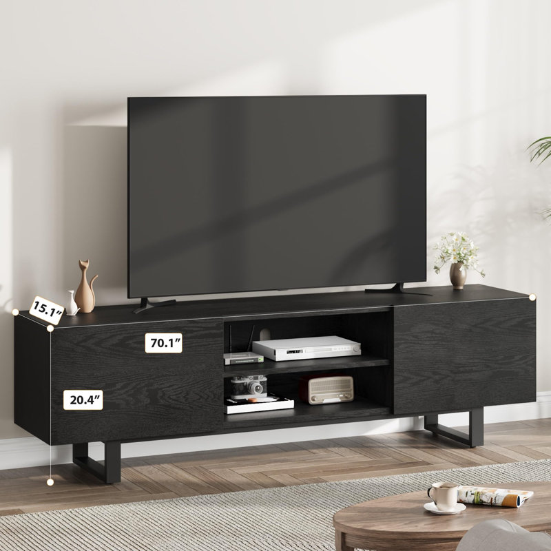 Industrial TV Stand for 80 Inch, Modern Entertainment Center with 2 Drawers, Wooden Media Cabinet with Heavy Duty Leg, Grey