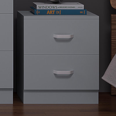 Lycinda 2 Drawer Bedside Table Nightstand Cabinet. Matt Finish, Scratch Resistant, Brushed Chrome Metal Handles