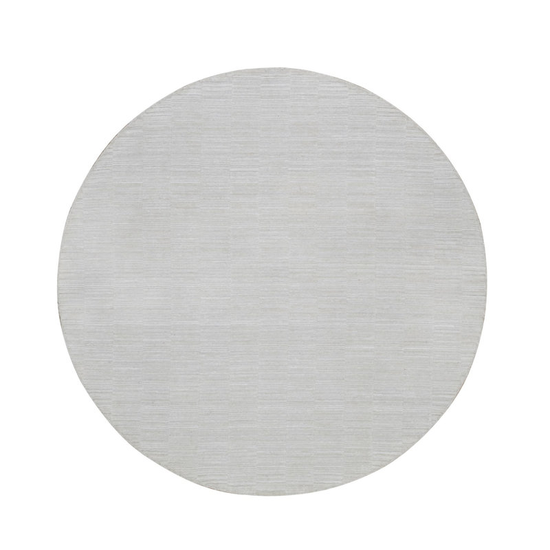 Tapis oriental rond 6 pi x 6 pi blanc tissé à la main, motif moderne Striae texturé, polyester, rond