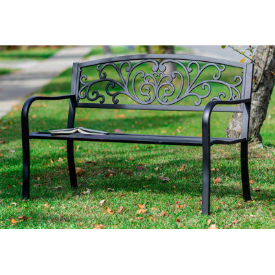 Carennac Scroll Backrest Iron Garden Bench by Fleur De Lis Living