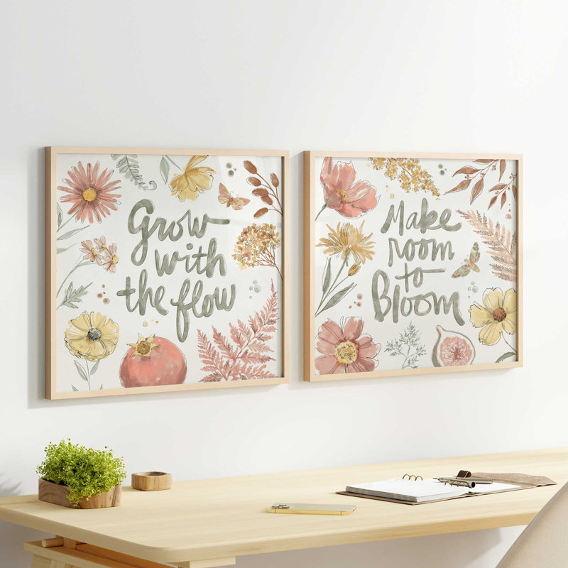 Ensemble de 2 pièces d'encouragement «Botanical Encouragement», Cadre doré poli, H 21,75 po x l 21,75 po