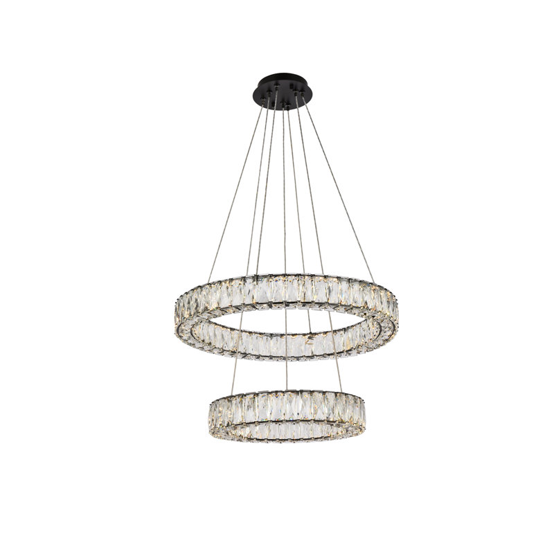 Lustre ovale en cristal 2 lumières Steveson, H 12 po x l 24 po x P 24 po, Noir