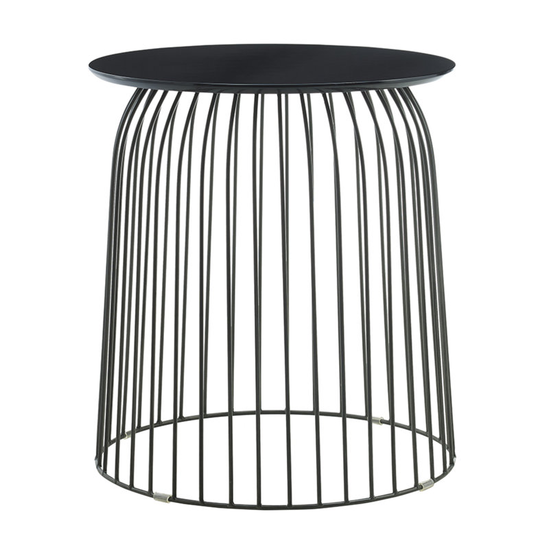 Tommy Hilfiger Wallace Geometric Accent Side Table with Black Metal Cage Design