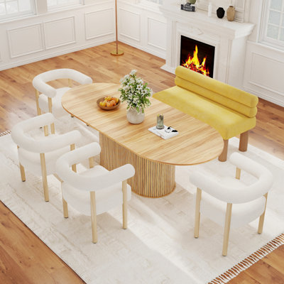 Ensemble de salle à manger moderne extensible avec chaises blanches et bancs 2/4, sièges 4-6 pour la cuisine ou la salle à manger