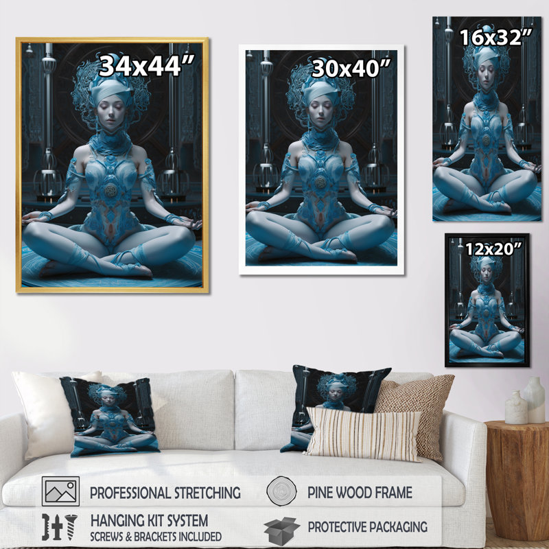 «Blue Yogini Meditation Spiritual Grace» sur toile, H 44 po x l 34 po x P 1,5 po, Cadre simple noir