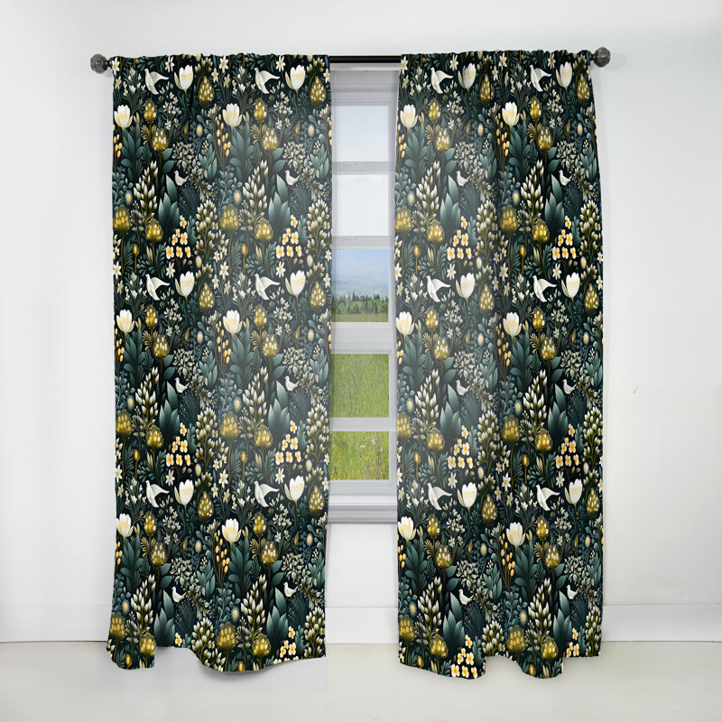 Motif botanique vert forêt III - rideau en velours bohémien - obscurcissant - 1 panneau, L 52 po x L 95 po