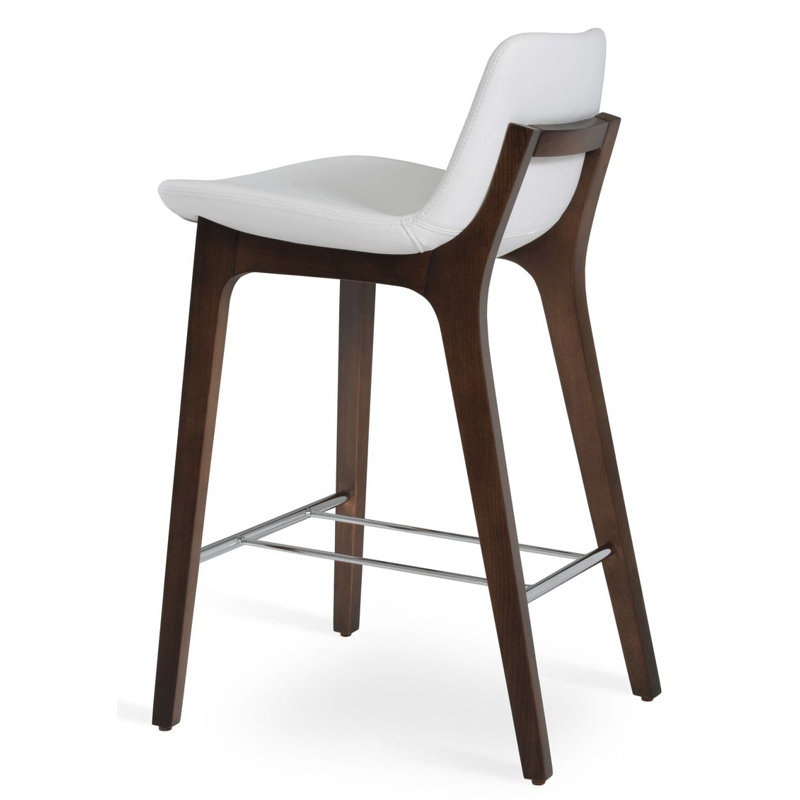 Pera HB Wood Bar & Counter Stool, Bar Stool (29" Seat Height), White Leatherette