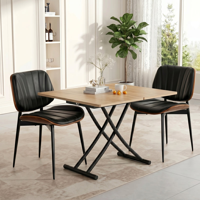 Table de salle à manger et de travail convertible moderne et minimaliste Modern, Bois naturel, Noir