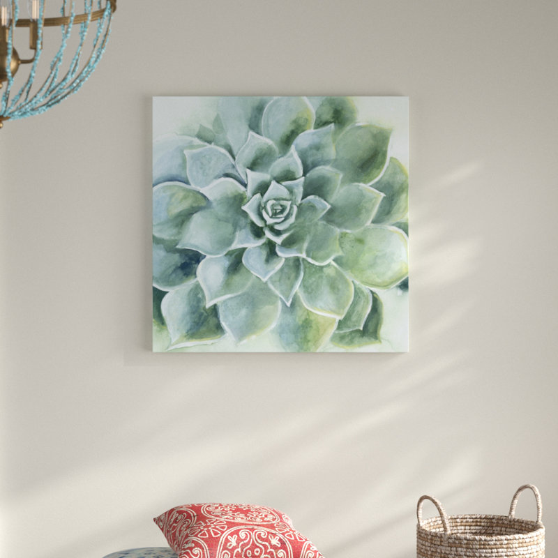 «Verdant Succulent II», peinture sur toile, H 12 po x l 12 po, Toile tendue