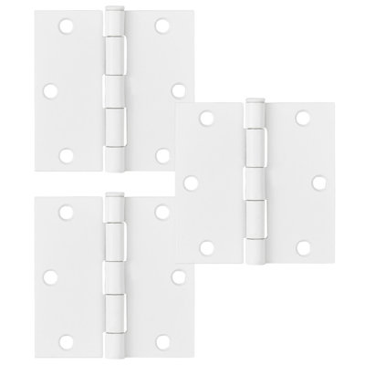 Charnière de porte à roulement simple en acier blanc avec goupille amovible, coin carré 3 1/2 x 3 1/2 po, paquet de 3