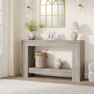  Console de ferme pour le hall d'entrée - Canapé étroit à 2 niveaux en bois avec tablette de rangement - Table de couloir moderne pour le salon - gris, 1,2 mètres