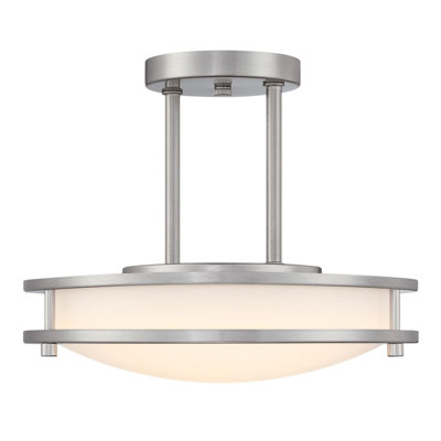 12 Inch, 15 Watt LED Indoor Semi Flush Mount Ceiling Fixture with Colour Temperature Selection, Brushed Nickel Finish, Frosted Acrylic Shade