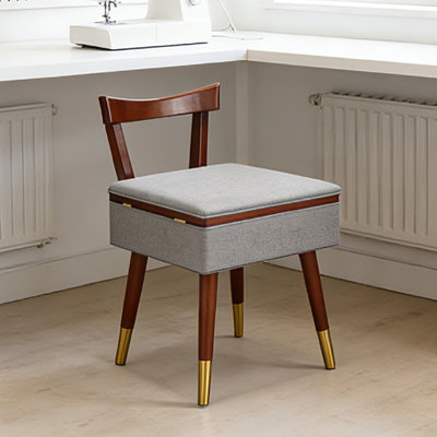 Sewing Chair with Under Seat Storage & Wood legs Crafting Chair Upholstered Chair Seat Classic Sewing Furniture