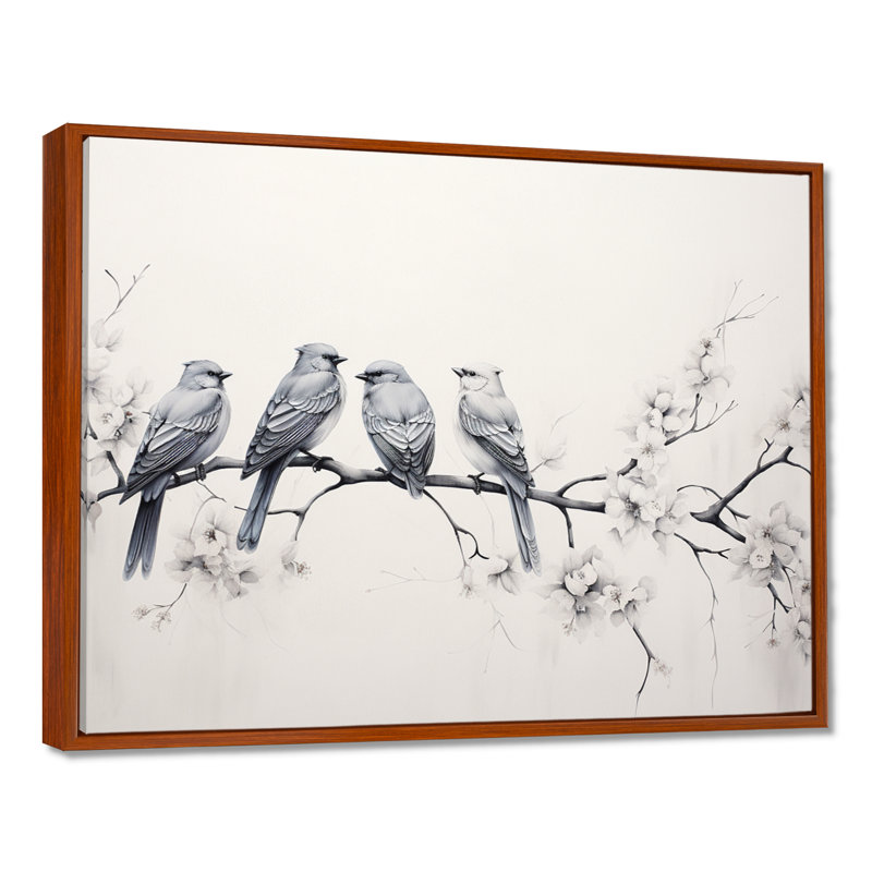 Birds On The Brink I - Art mural d'oiseaux pour le salon, H 24 po x l 32 po x P 1 po, Cadre flottant brun