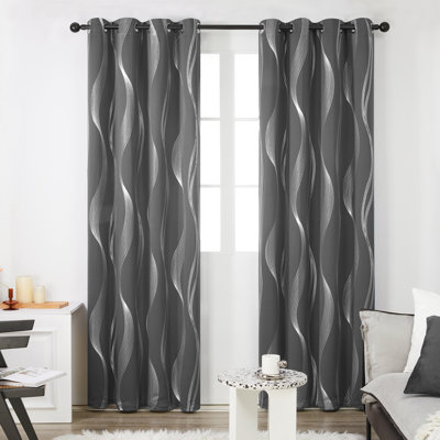 Spurgh Sliver Wave Foil Print Blackout Thermal Grommet Curtain Panels (Set of 2)